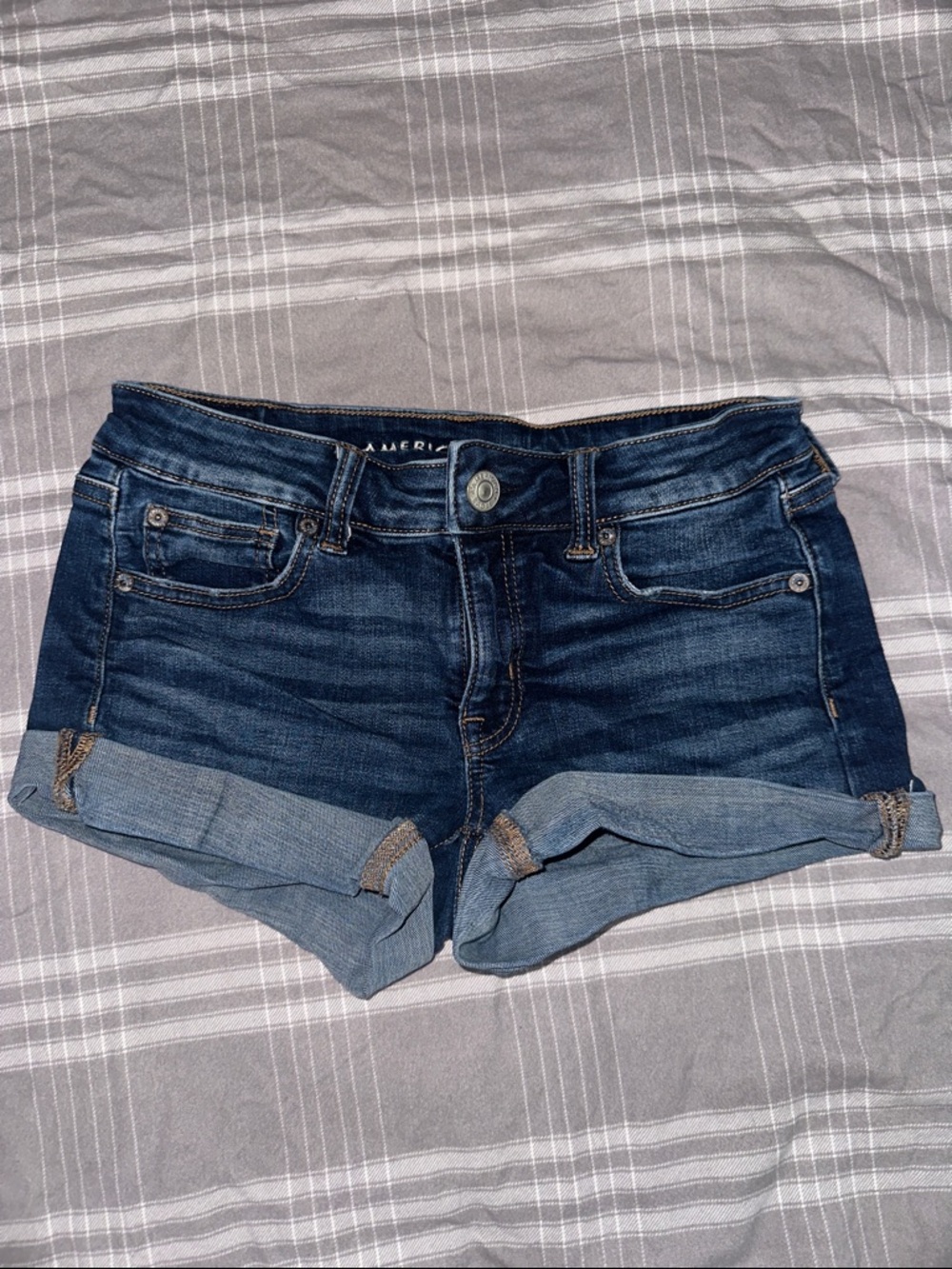 American Eagle Outfitters Dark Blue Rolled Cuff Denim Shorts